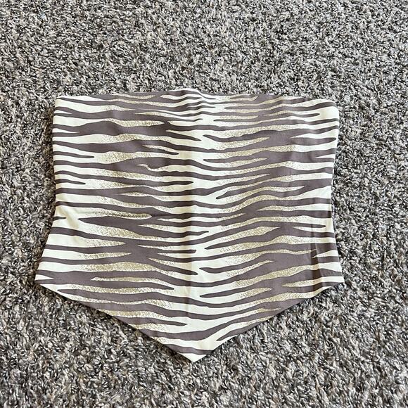 VTG Cache Handkerchief Hem Crop Tube Top Brown Zebra Print M Y2K 90s Stretch NEW - Picture 1 of 5